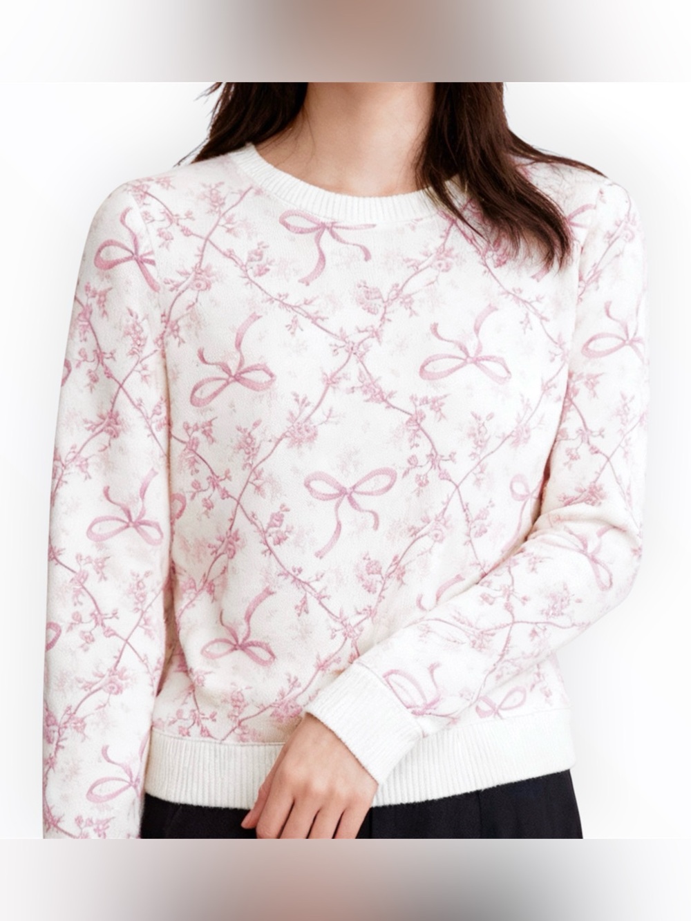 NEW Lucky Brand Floral Bow Sweatshirt Medium Pullover Pink Coquette Romance NWOT